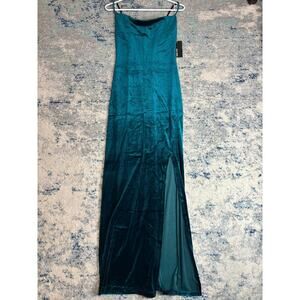 Liz & Sara Teal Green Velvet Maxi Dress Size M Sleeveless Side Slit NWT